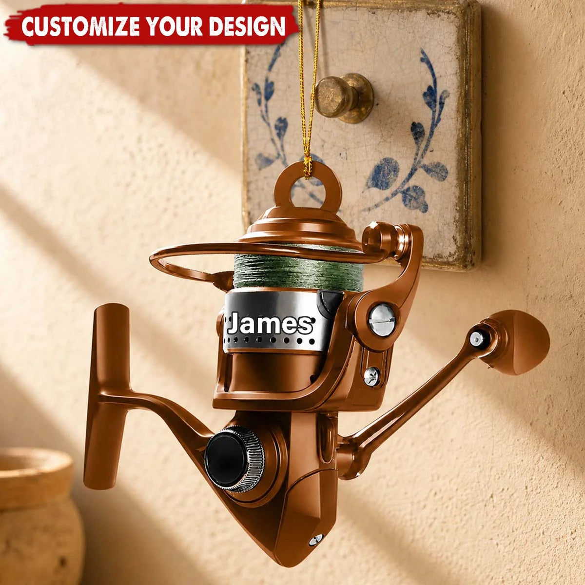 Acrylic Ornament material and size view - Personalized Fishing Reel Christmas Ornament