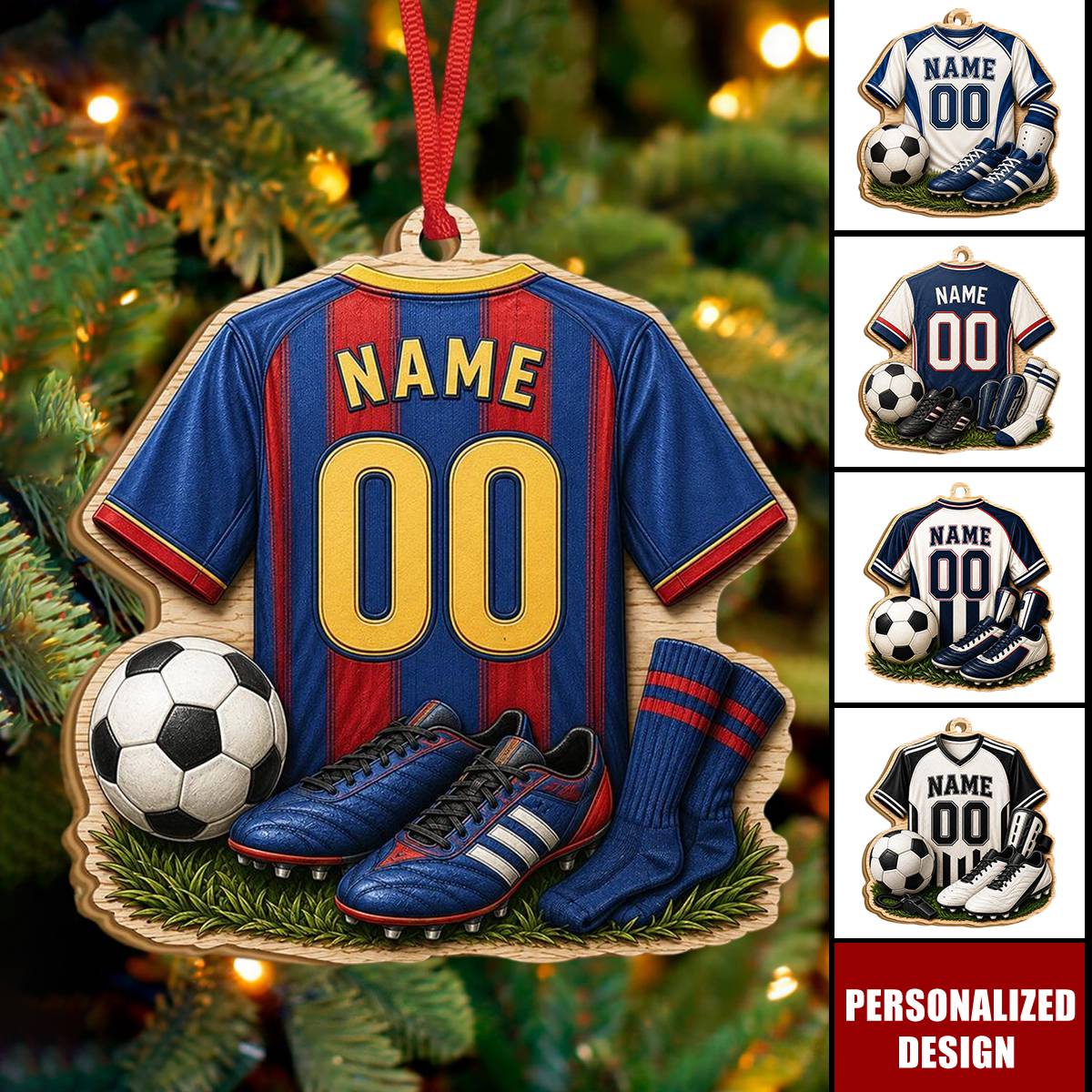 Personalized Soccer Jersey Wood Ornament - Custom Player Name and Number Christmas Keepsake Gift