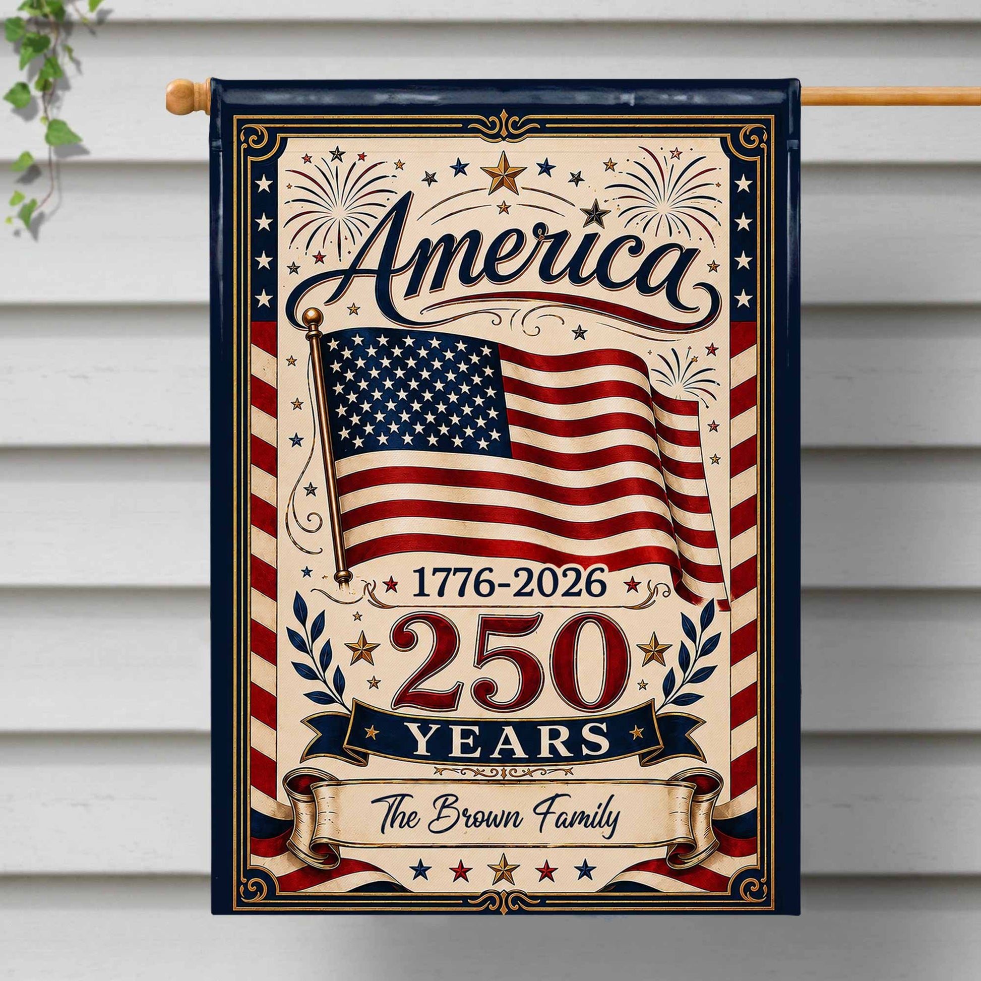 Personalized America 250 Years garden flag with custom family name and USA flag design for patriotic outdoor decor image 7