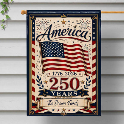 Personalized America 250 Years garden flag with custom family name and USA flag design for patriotic outdoor decor image 7