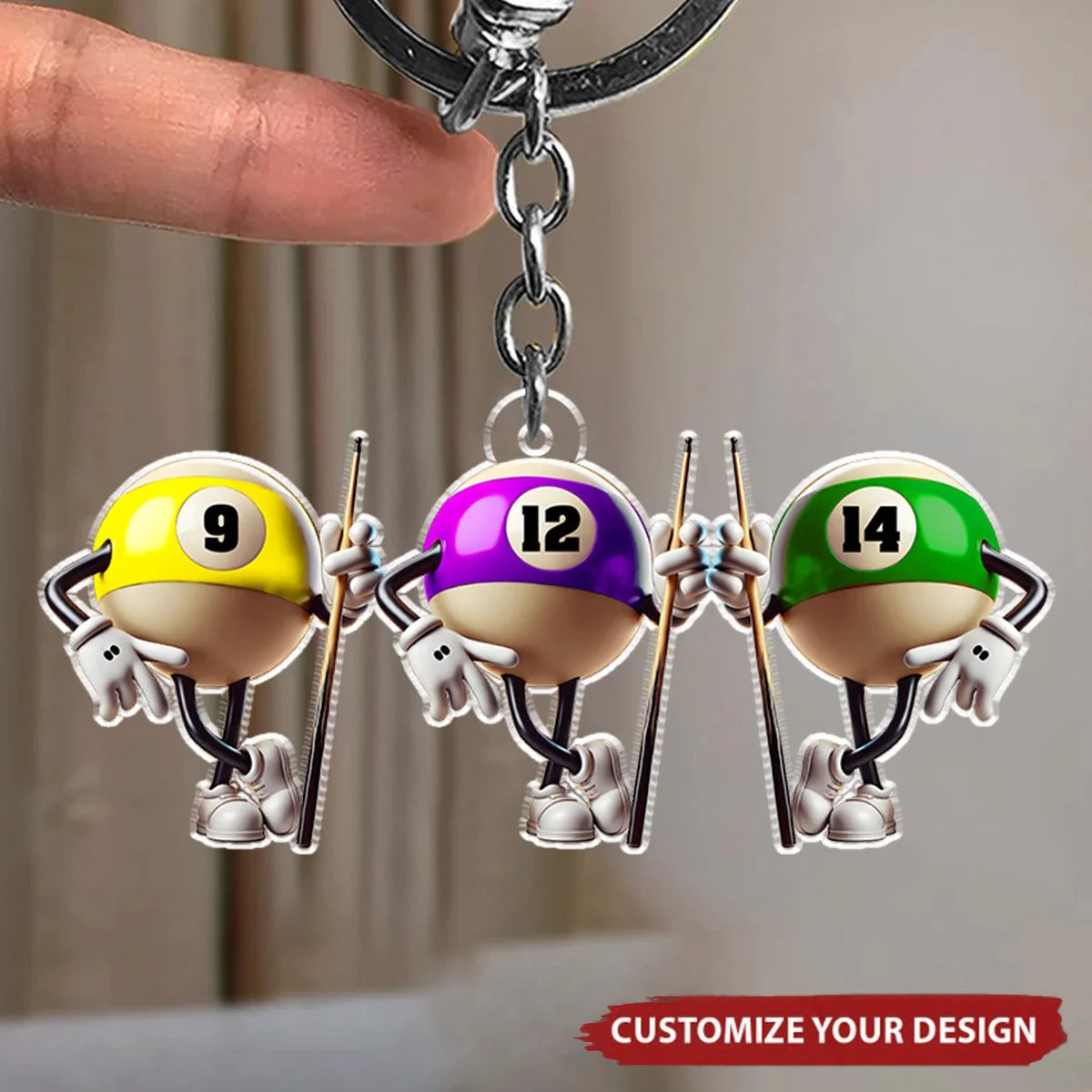 Custom Billiard Balls Acrylic Keychain - Personalized Pool Players Keepsake Gift for Friends