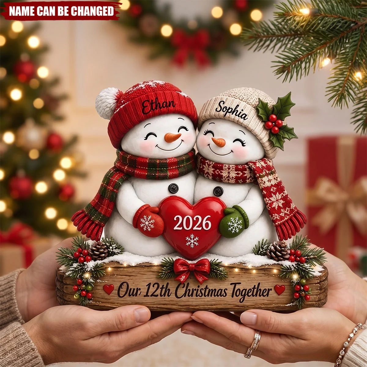 Our Christmas Together Custom Snowman Couple Wooden Block - Personalized Anniversary Christmas Gift