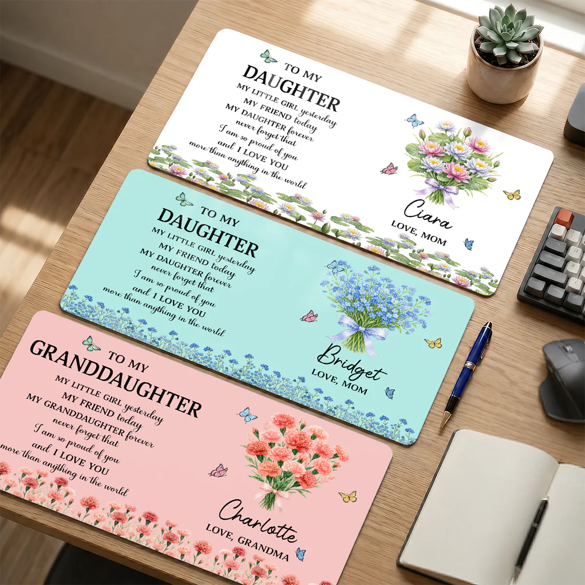 Personalized birth flower desk mat with inspirational quote to my daughter from mom or nana floral design image 8