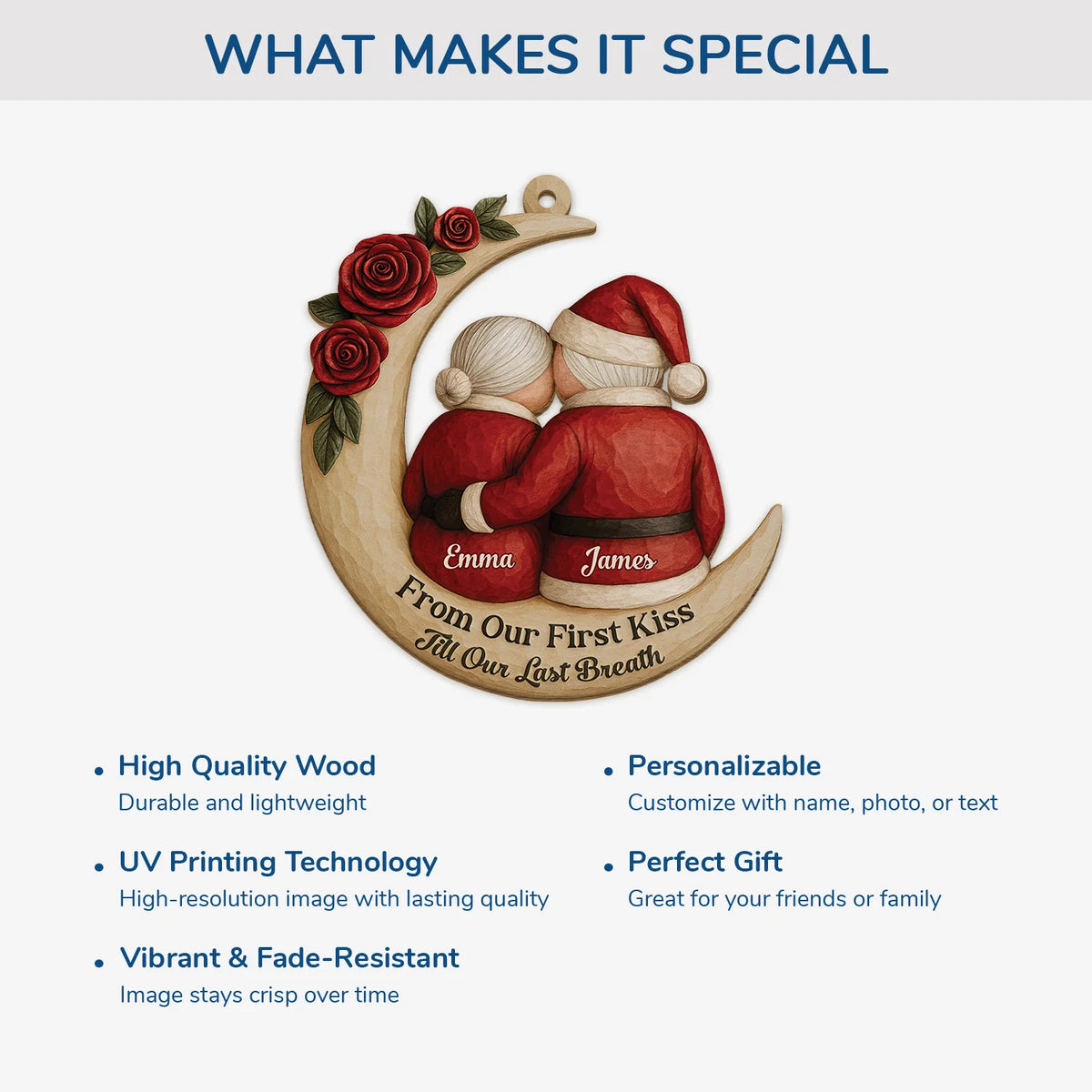 From Our First Kiss Till Our Last Breath - Personalized Wooden Ornament for Couples