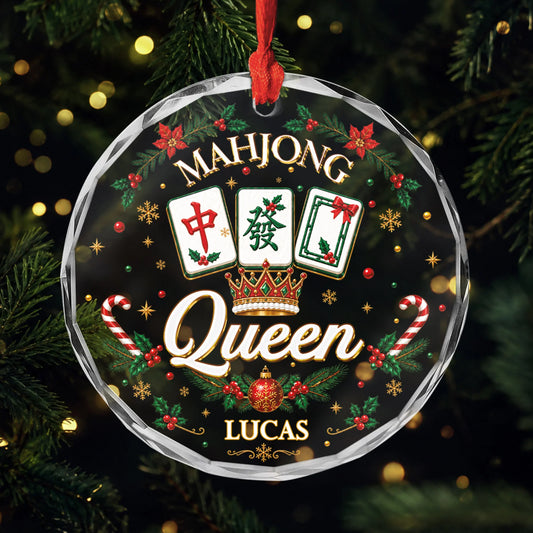 Mahjong Queen Personalized Glass Ornament - Custom Holiday Keepsake Gift for Her