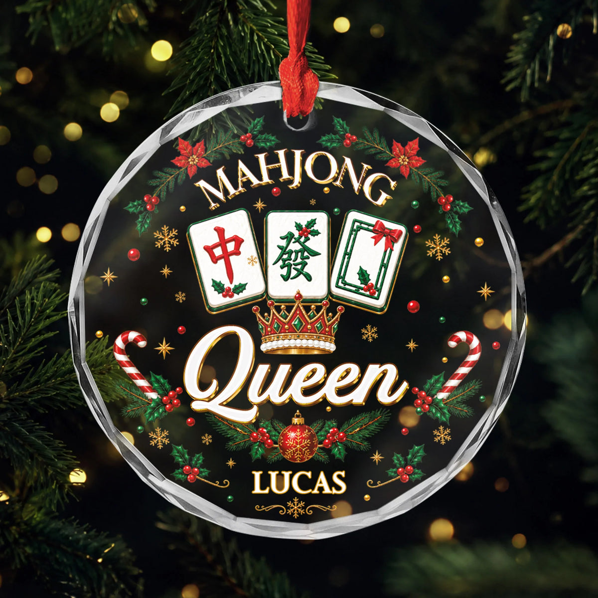 Mahjong Queen Personalized Glass Ornament - Custom Holiday Keepsake Gift for Her