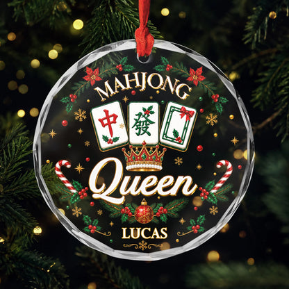 Mahjong Queen Personalized Glass Ornament - Custom Holiday Keepsake Gift for Her
