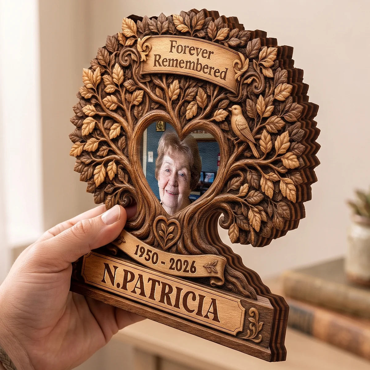 Forever Remembered Custom Photo Wooden Block - Personalized Memorial Sympathy Gift