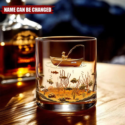 Fisherman Personalized Fishing Whiskey Glass - Custom Gift for Anglers