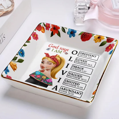 Gift For Bestie,Gift For Sisters,Gift For Yourself,Gift For Women,Happy,Hispanic,Christian - God Says You Are Hispanic Woman Latina Mexican - Personalized Ring Dish