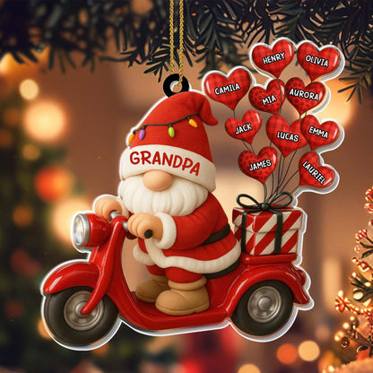 Grandpa Santa On Scooter Personalized Acrylic Ornament - Custom Christmas Keepsake for Grandparent