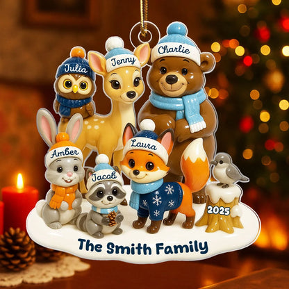 Woodland Animal Family Personalized Acrylic Ornament - Custom Christmas Keepsake for Mom & Dad