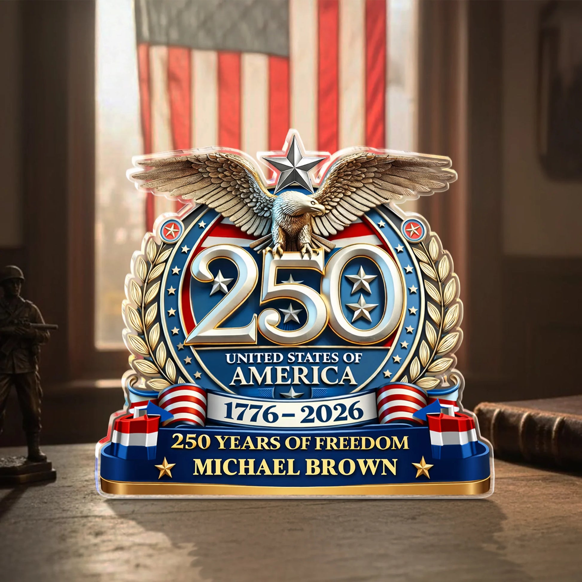 Plaque material and size view - Personalized Usa Acrylic Block Plaque