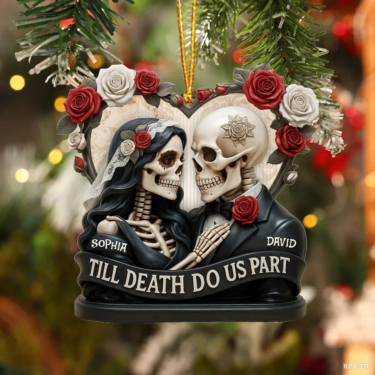 "Till Death Do Us Part" Personalized Wooden Ornament - Anniversary Gift for Couples