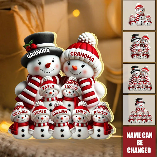 Personalized Cute Snowman Acrylic Light Box - Custom Christmas Gift for Grandma & Grandpa