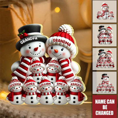 Personalized Cute Snowman Acrylic Light Box - Custom Christmas Gift for Grandma & Grandpa