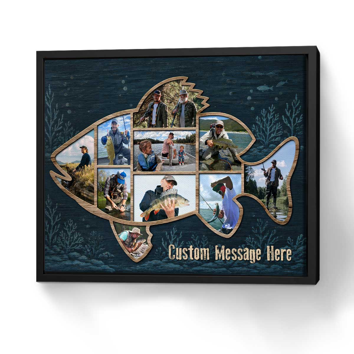 "Dad's Fishing Legacy" Personalized Fish Shape Photo Canvas / Poster - Custom Keepsake Gift for Cabin Decor