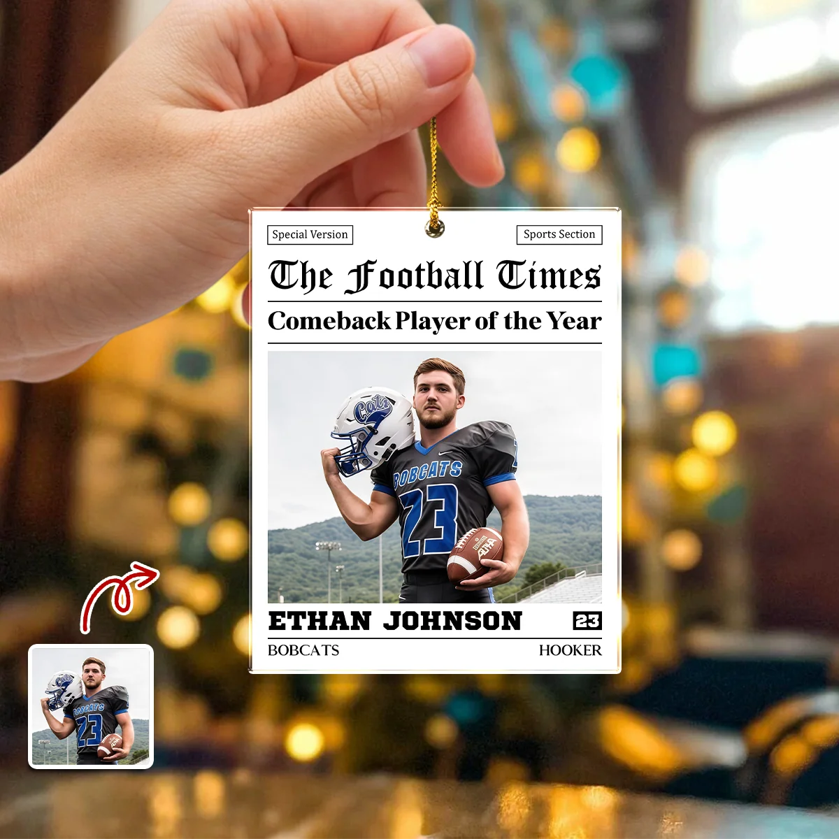 The Football Times Custom Photo Ornament - Personalized Football Acrylic Keepsake, Christmas Gift for Son