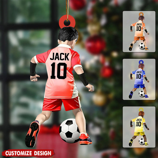 Personalized Soccer Christmas Ornament for Kids/Babies with personalized design details for meaningful gifting