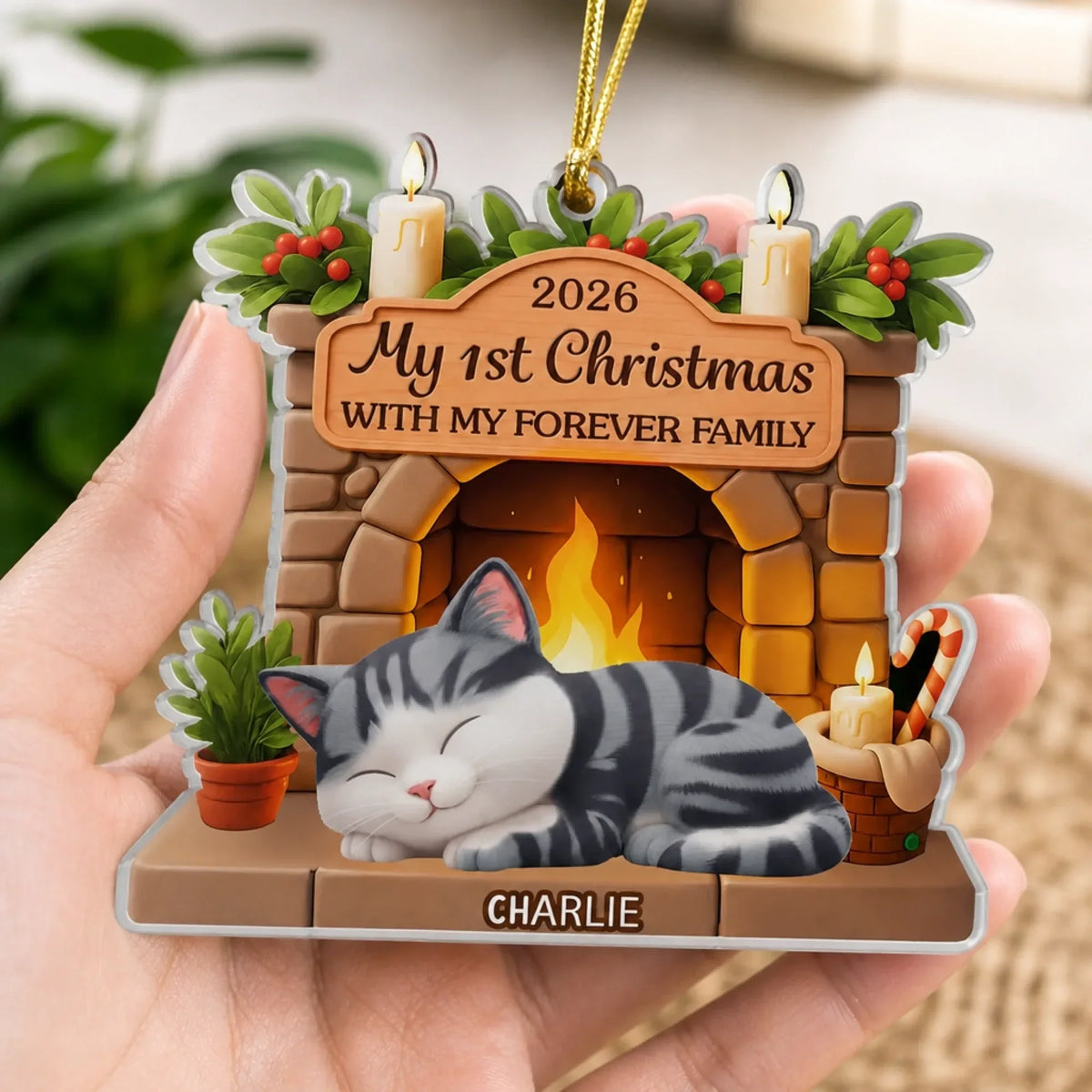 My 1st Christmas With My Forever Family - Personalized Acrylic Ornament for Cat Lovers