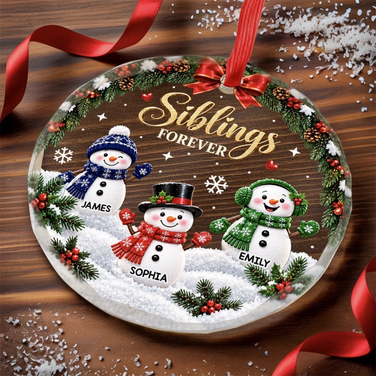 Custom Circle Glass Ornament - Personalized Christmas Birthday Gifts For Mom, Dad, Brother, Sister - Snow Much Sibling Love 7caa59c2-7066-45bd-b7ac-2e1f821b7184-banner-3.png
