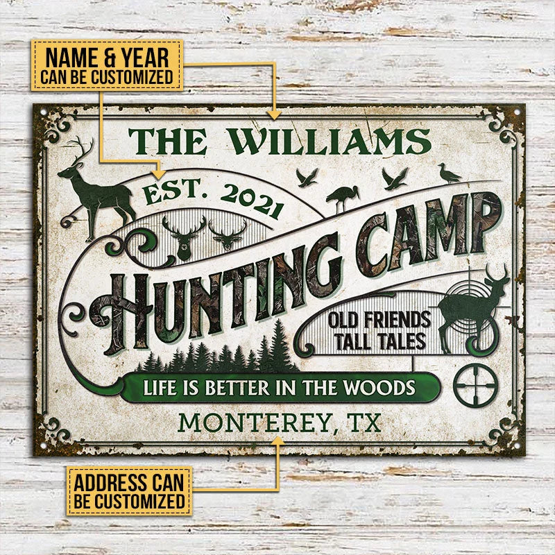 Life Is Better in the Woods Personalized Hunting Camp Metal Sign - Custom Cabin Wall Art