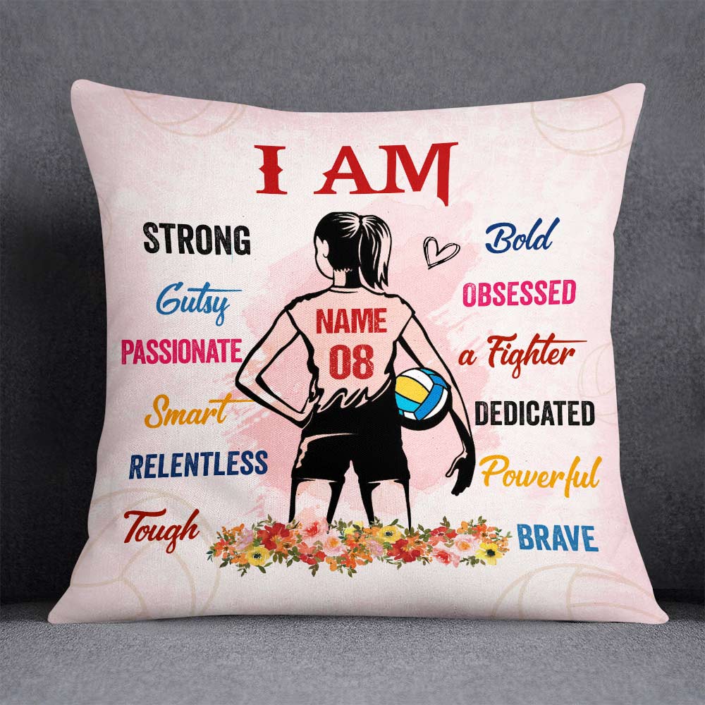 "I Am Strong Bold Fighter" Custom Volleyball Throw Pillow - Custom Gift for Players