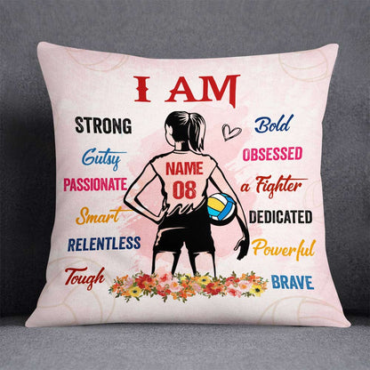"I Am Strong Bold Fighter" Custom Volleyball Throw Pillow - Custom Gift for Players