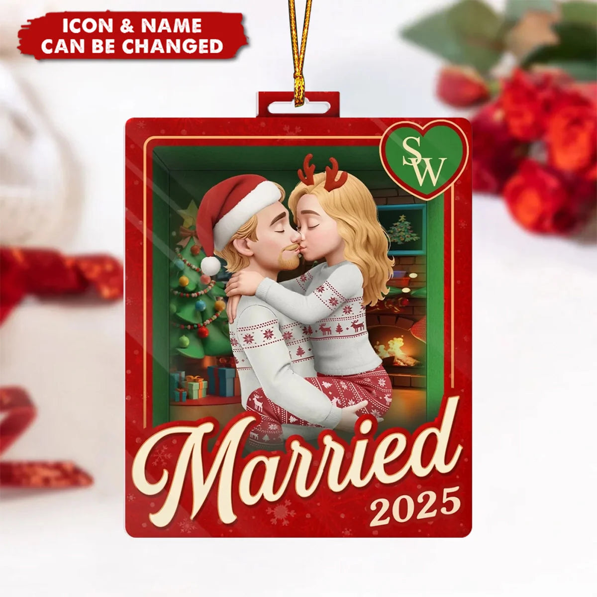 "Sealed With A Christmas Kiss" Personalized Couple Acrylic Ornament - Christmas Gift for Husband and Wife