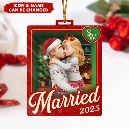 "Sealed With A Christmas Kiss" Personalized Couple Acrylic Ornament - Christmas Gift for Husband and Wife