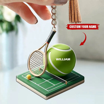 Personalized Tennis Court Acrylic Keychain - Custom Name Gift for Players