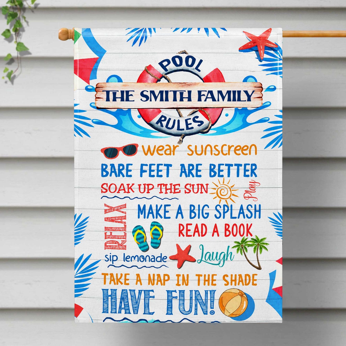 Custom Pool Rules Garden Flag personalization view for Family