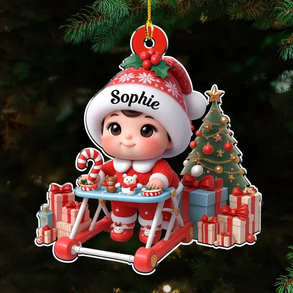 Baby In Walker Personalized Acrylic Ornament - Custom First Christmas Keepsake Gift