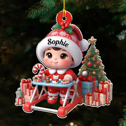 Baby In Walker Personalized Acrylic Ornament - Custom First Christmas Keepsake Gift