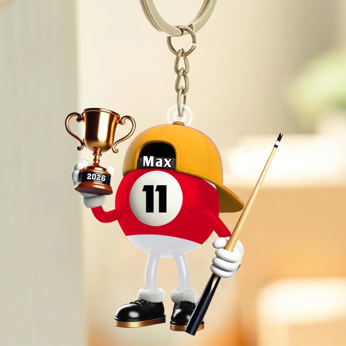 Custom Name Billiard Keychain - Personalized Pool Player Keepsake Gift for Cue Sports Fans