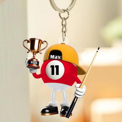 Custom Name Billiard Keychain - Personalized Pool Player Keepsake Gift for Cue Sports Fans