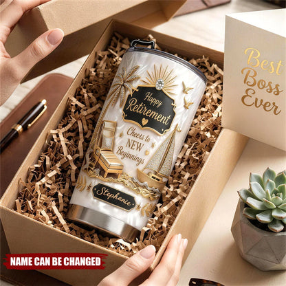 Happy Retirement Cheers to New Beginnings - Personalized Tumbler for Coworker Boss
