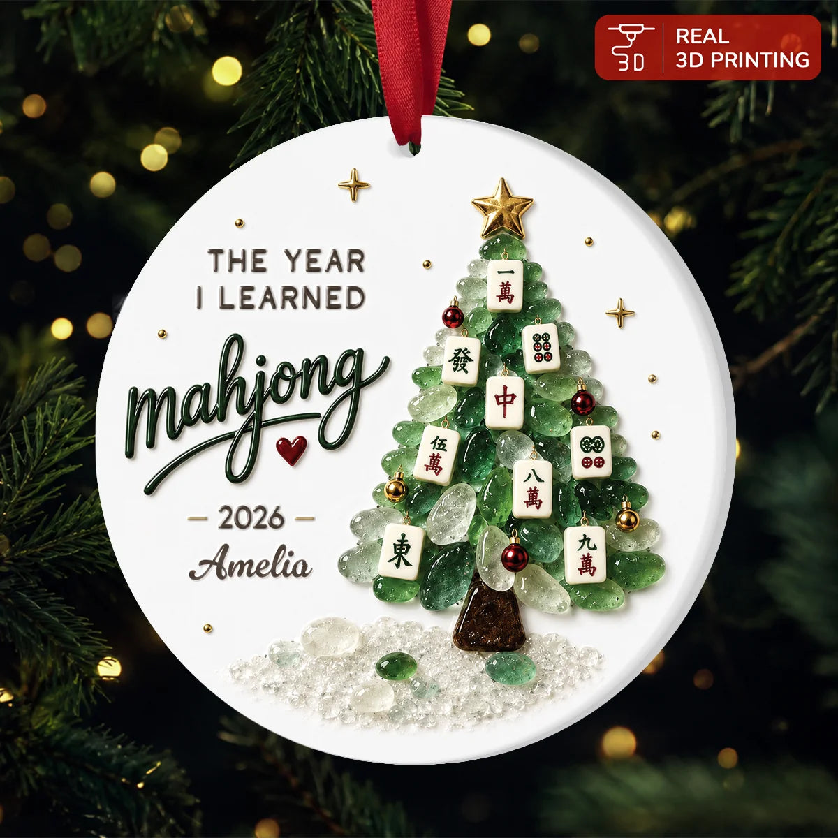 "The Year I Learned Mahjong" Personalized Ceramic Ornament - Custom Christmas Tree Keepsake Gift for Mahjong Lovers