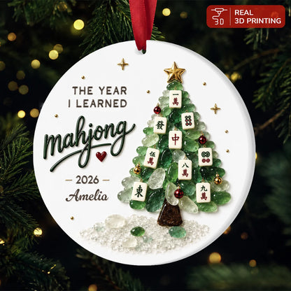 "The Year I Learned Mahjong" Personalized Ceramic Ornament - Custom Christmas Tree Keepsake Gift for Mahjong Lovers