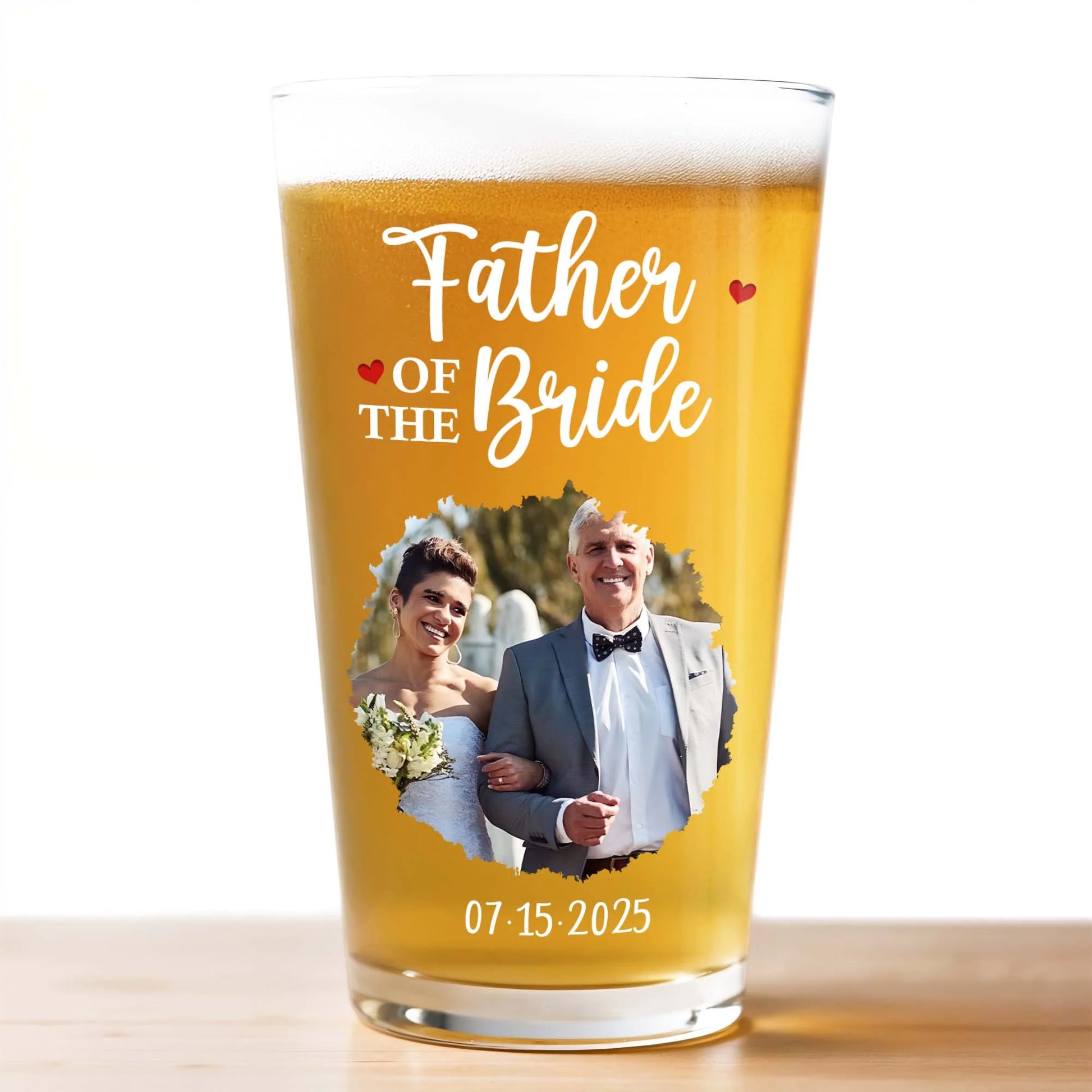Personalized father of the bride beer glass with a custom wedding photo and message for dad image 7