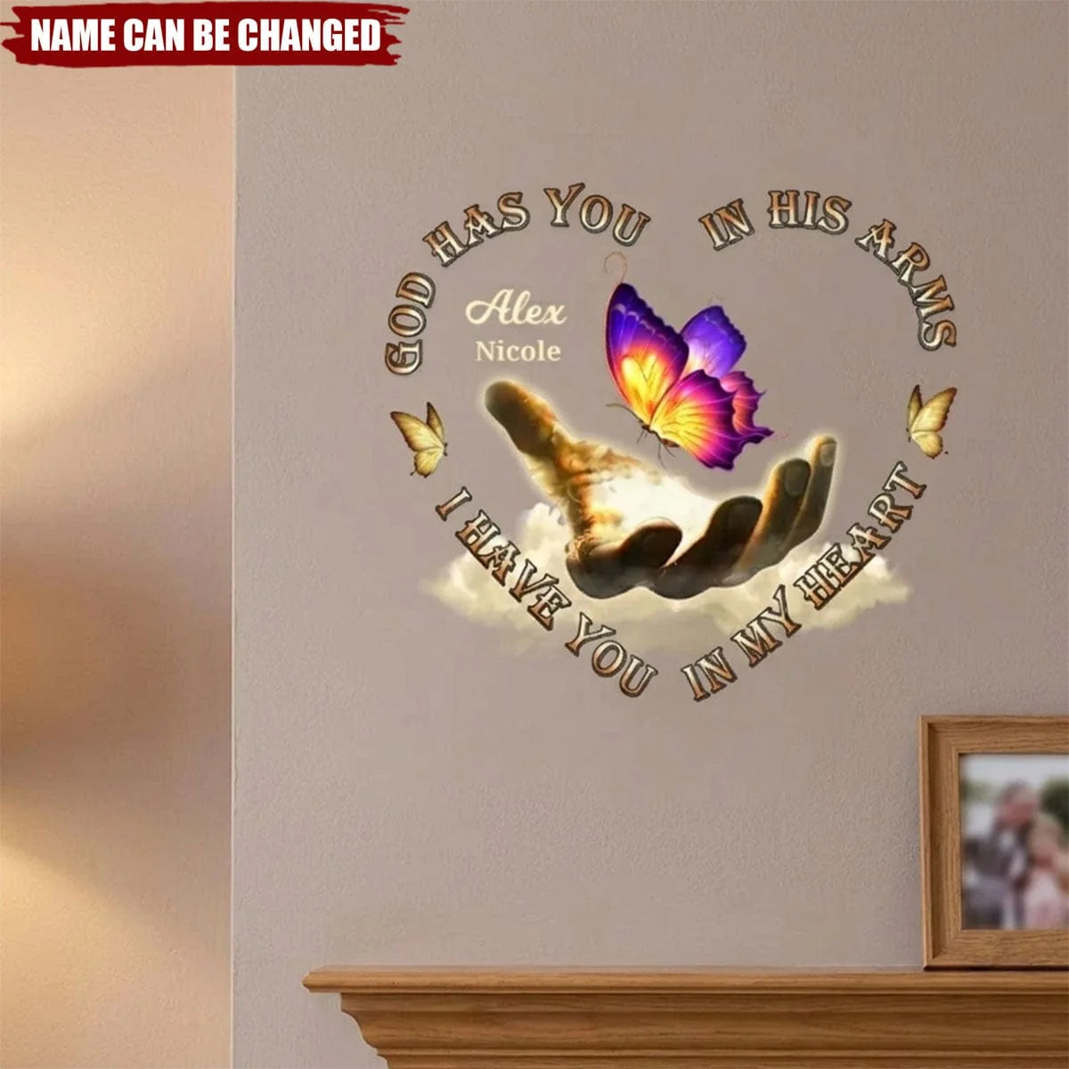 God Has You in His Arms - Personalized Butterfly Memorial Decal for Family Car Window