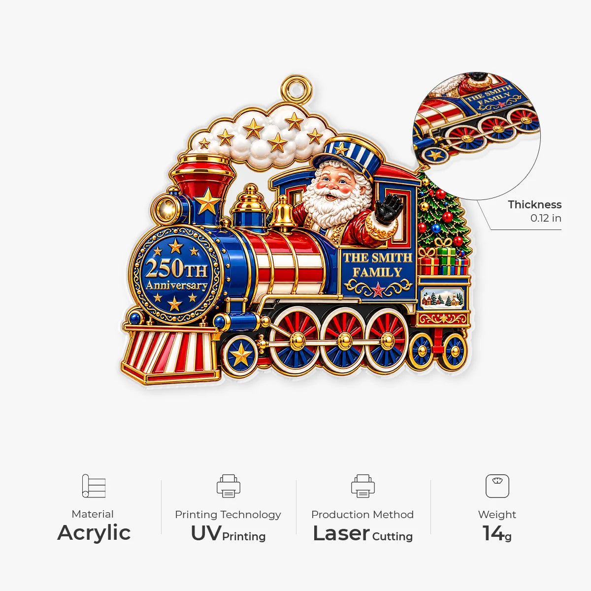Holiday Express Personalized Christmas Train Acrylic Ornament - Custom Holiday Keepsake for Family