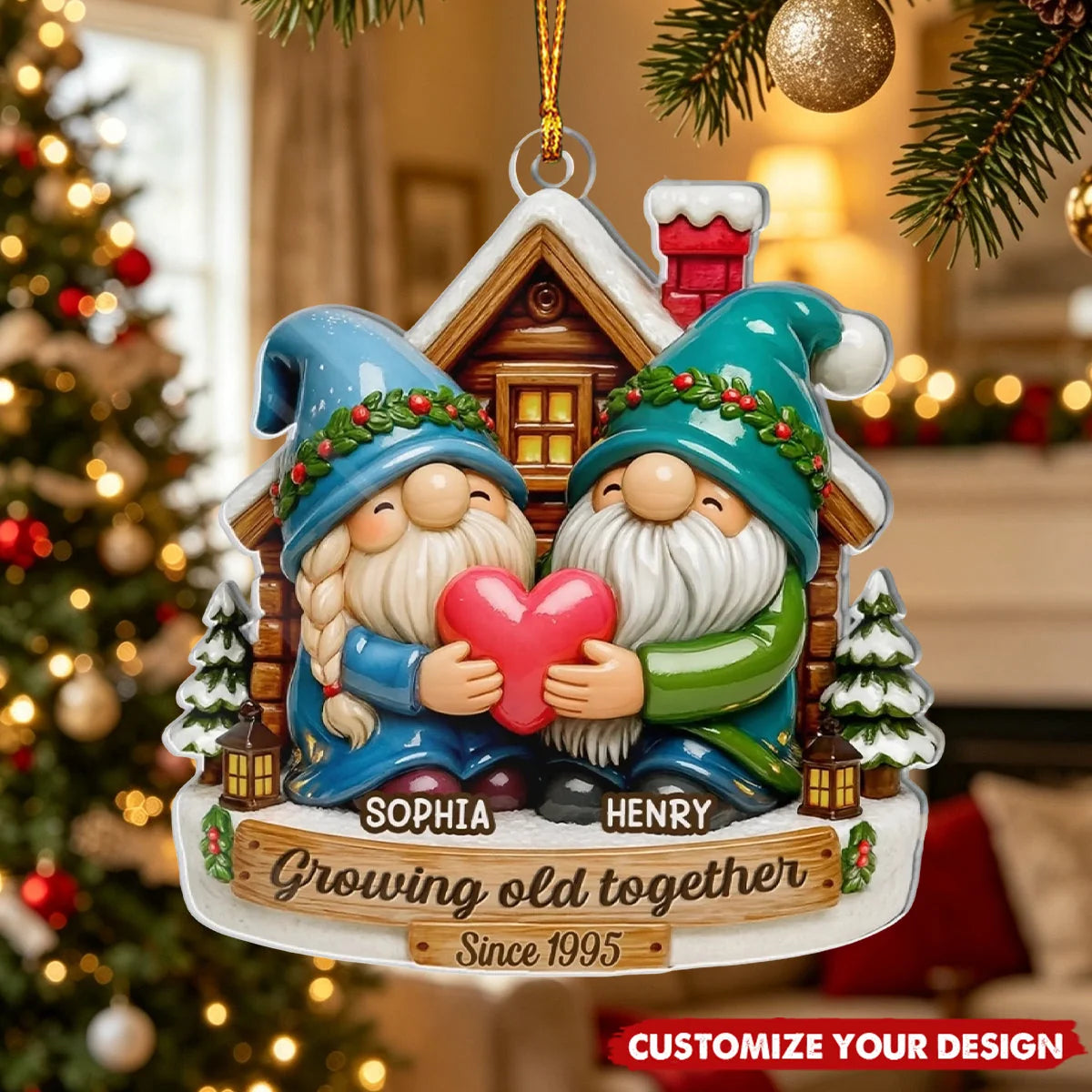 "Growing Old Together" Personalized Couples Acrylic Ornament - Custom Name Anniversary Gift for Husband or Wife