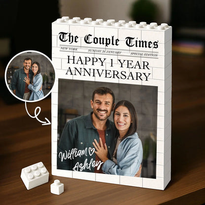 "The Couple Times" Custom Newspaper Photo Building Brick - Personalized Couple Anniversary Keepsake Gift