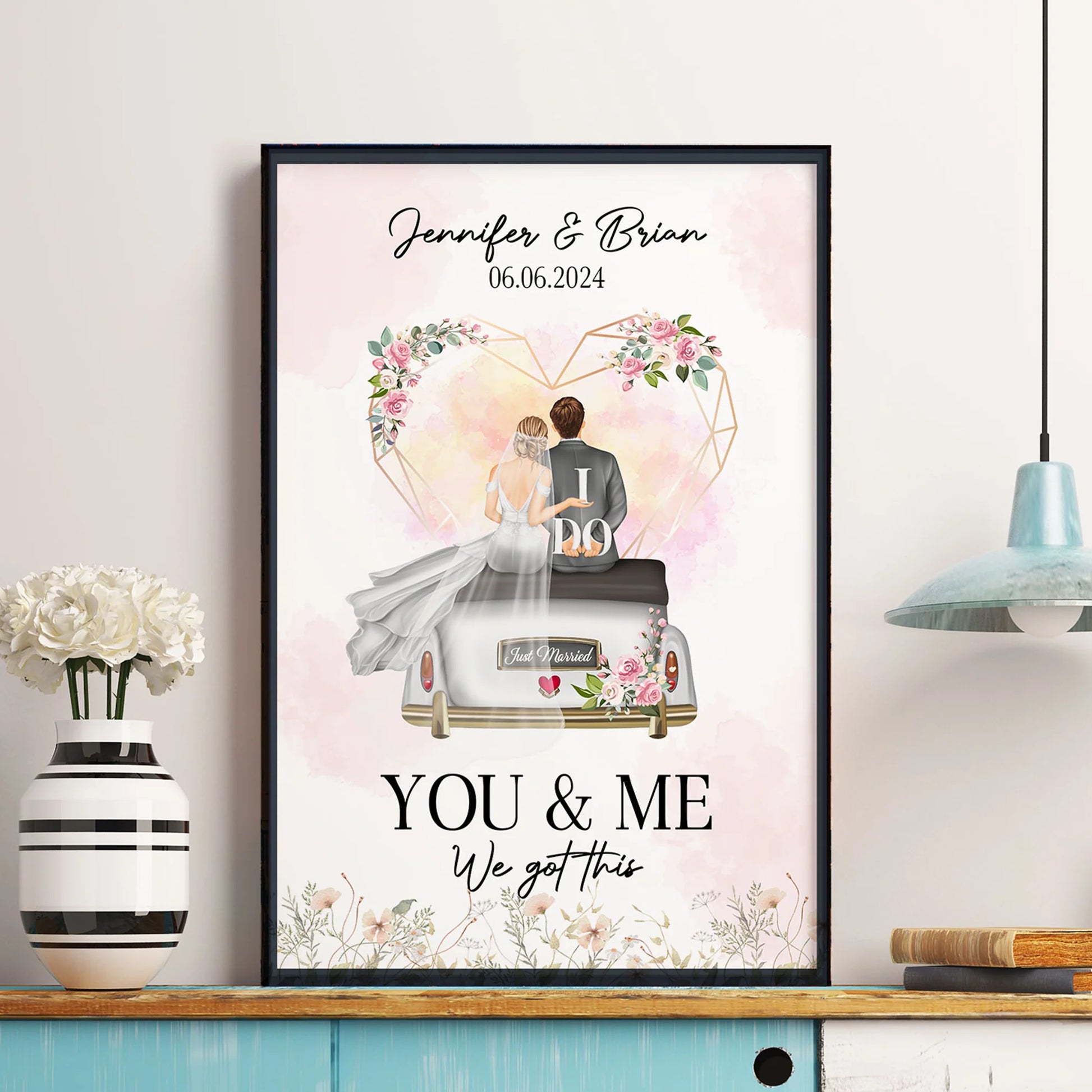 "You & Me We Got This" Just Married Personalized Canvas / Poster - Custom Couples Wedding Gift