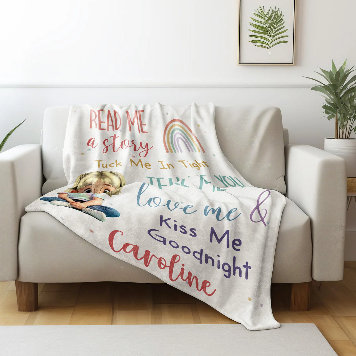 Read Me a Story, Tuck Me In Tight, Girl & Rainbow Blanket