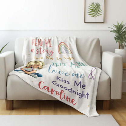 Read Me a Story, Tuck Me In Tight, Girl & Rainbow Blanket