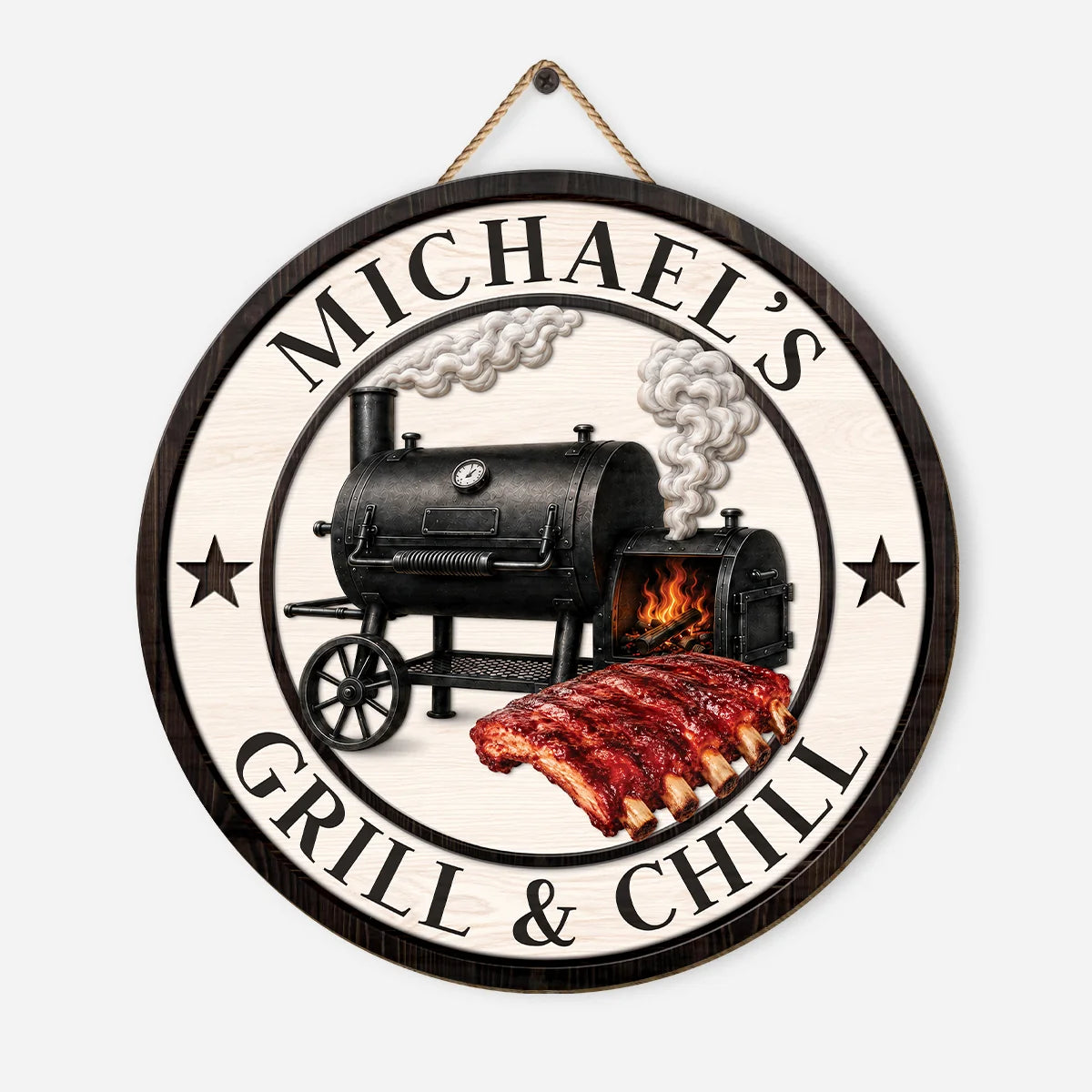 Grill and Chill Personalized BBQ Wood Sign - Custom Name Grill Master Barbecue Gift