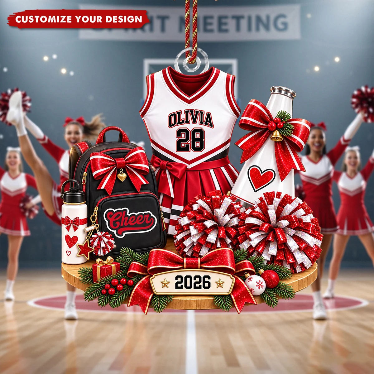 Personalized Cheerleader Christmas Ornament - Custom Name & Number Cheer Keepsake Gift