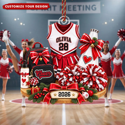 Personalized Cheerleader Christmas Ornament - Custom Name & Number Cheer Keepsake Gift